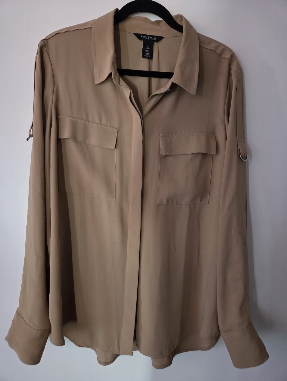 White House Black Market Long Sleeve Beige / Tan Button-Down Utility Shirt